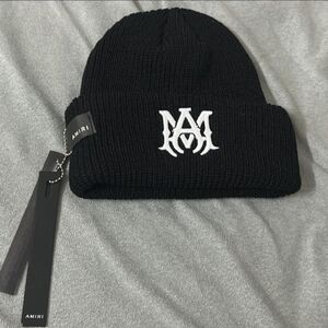AMIRI Black Knit Beanie with White Logo